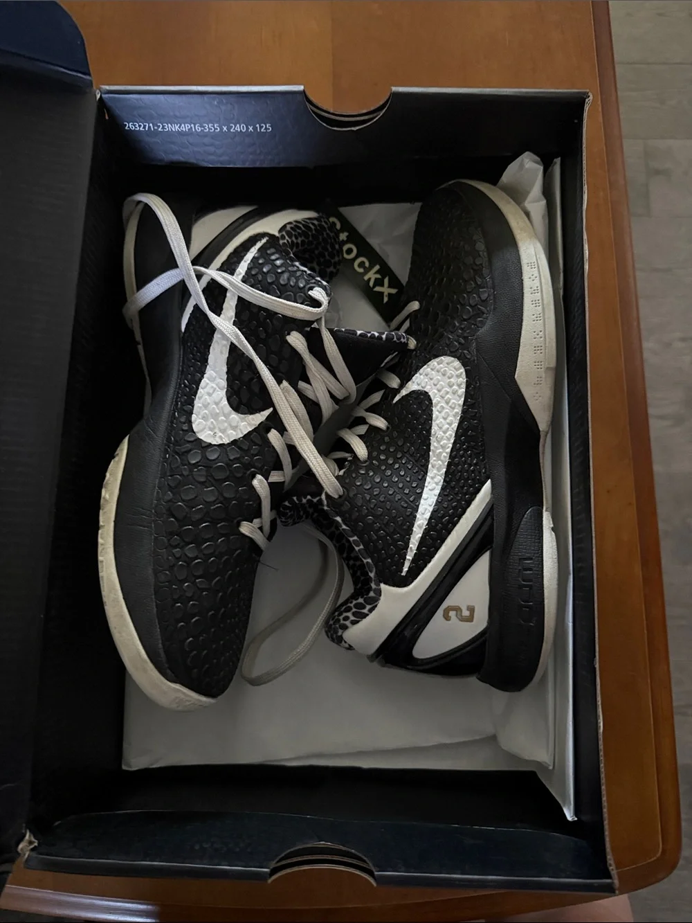 Nike Black/White Kobe VI Protro Shoe Box (Size Label Visible)